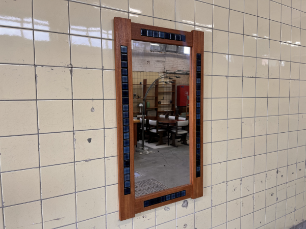Picture of Large Danish Mirror with Teak Frame and Blue Tile Inlay