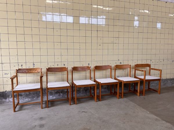Picture of Set of Six Brutalist Dining Chairs in Pine